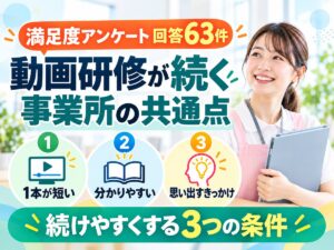 【回答63件】動画研修が続く事業所の共通点｜満足度アンケートでわかった3条件