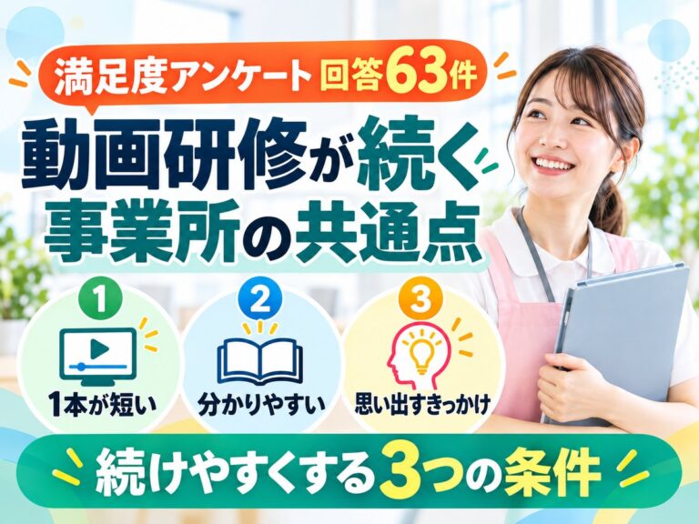 【回答63件】動画研修が続く事業所の共通点｜満足度アンケートでわかった3条件