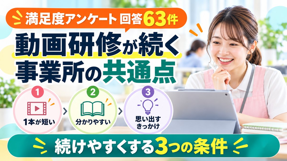 【回答63件】動画研修が続く事業所の共通点|満足度アンケートでわかった3条件